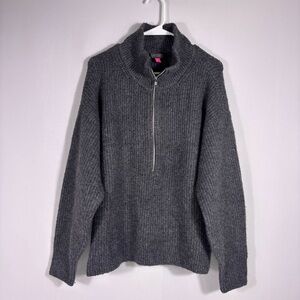 Vince Camuto Charcoal Half Zip Ribbed Mock Neck Sweater Size XL